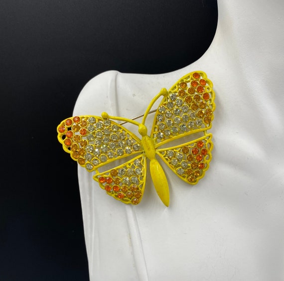 Vintage Kramer Yellow Butterfly Pin Yellow Enamel Or Gem