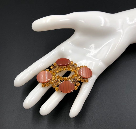 Orange Rhinestone Thermoset Plastic Brooch - image 3