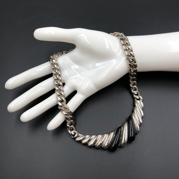 Silver Black Collar Necklace, Edgy Metal Curb Lin… - image 7