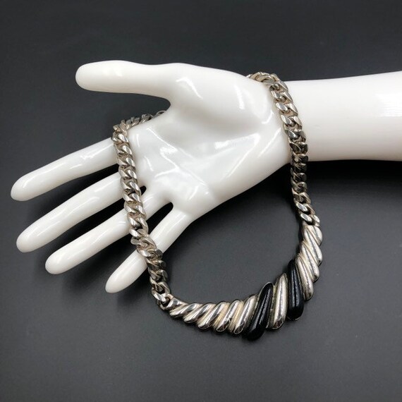 Silver Black Collar Necklace, Edgy Metal Curb Lin… - image 5