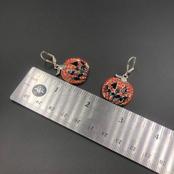 Jack O Lantern Orange Rhinestone Dangle Earrings,… - image 6