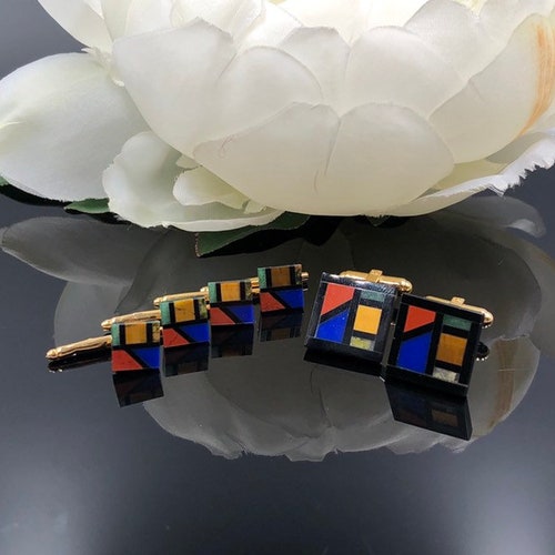 Hayward Hard Stone Inlay Tuxedo Dress Set, hotsell Vintage Cuff Link Set Geometric Square Lapis Carnelian Malachite Tigers Eye Black Onyx