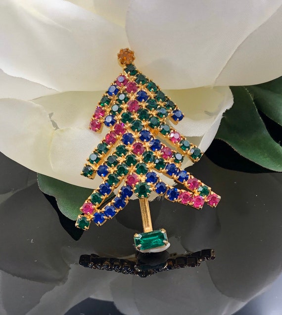 Christmas Tree Pin, Rhinestone Xmas Tree, Xmas Tr… - image 9