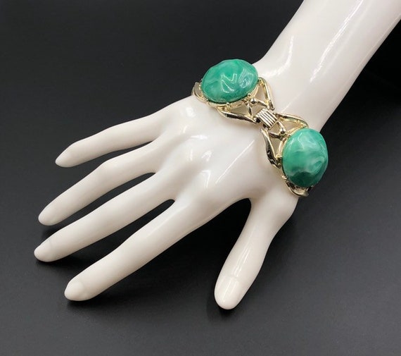 Chunky Bracelet, Green Cabs Wide Bracelet, Statem… - image 3