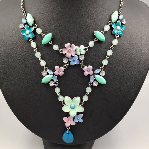 Pastel Enamel Floral Necklace, Festoon Garland Ar… - image 3