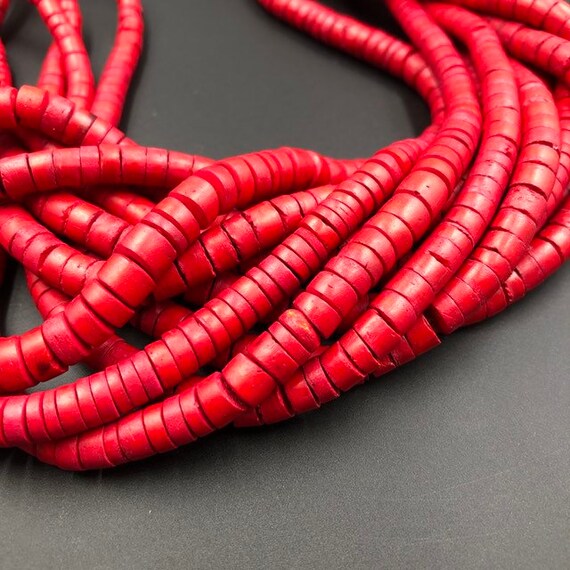 Red Wood Beaded Multi Strand Red Necklace, Long R… - image 5