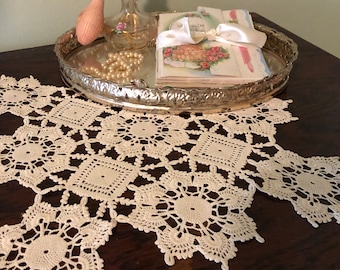 Vintage Crocheted Doilies, Set of 2, Square Table Toppers