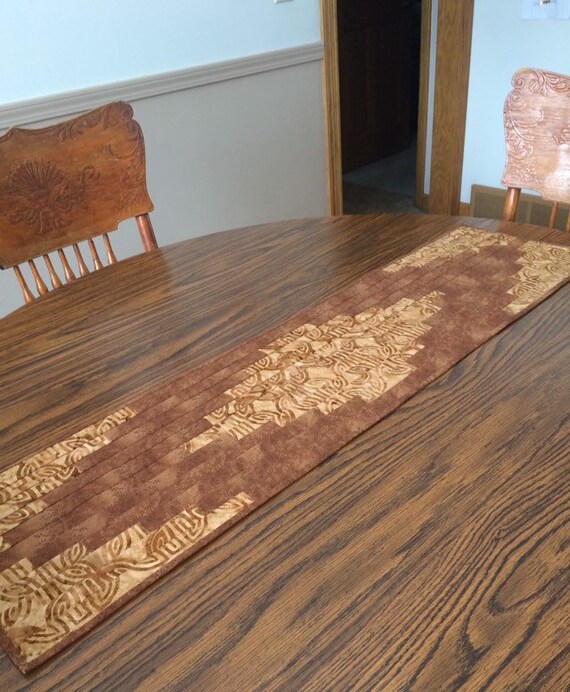 Batik Table Runner Brown Table Runner Quilted Table Runner Etsy