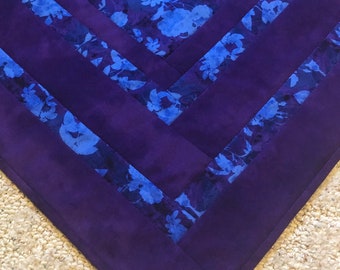 Purple & Blue Quilted Table Topper, Square Wall Hanging, 19"