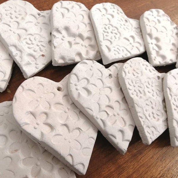 Handmade White Clay Heart Decorations -  Love - Marriage - Valentines Gift By Northeast Artist Lisa House