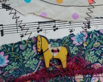 Yellow Horse - Stitched Textile Art. Colourful Nursery Art. Horse Lovers Gift. Bespoke Fabric Art By Lisa House Artist.