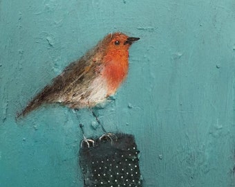 Little Red - Robin Art Print - Contemporary Bird Art By Lisa House Artist