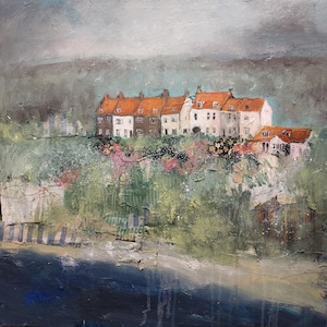 Old Whitby Town - Cartão de felicitações - Casas históricas de Whitby - Cartão de arte da costa de Yorkshire pela artista Lisa House