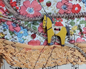 Yellow Horse - Stitched Textile Art. Colourful Nursery Art. Horse Lovers Gift. Bespoke Fabric Art By Lisa House Artist.