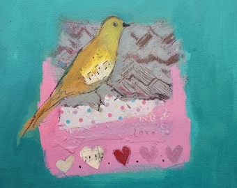 Love Bird - Limited Edition Giclee Print - Contemporary Bird Art By Lisa House Artist. Valentines - Love - Wedding - Anniversary Gift