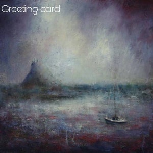 Biglietto d'auguri artistico del Northumberland - Navigazione verso Holy Island - Dell'artista del nord-est Lisa House