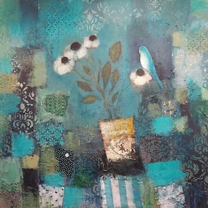Bluebell - Cartão de Saudação Natureza Morta Com Pássaro. Arte Floral - Design Boho Decorativo Para Todas As Ocasiões. Arte de Pássaros Por Lisa House Artist.