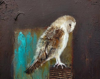 Wisdom - Barn Owl Greeting Card - Contemporary Art Cards By Lisa House Artist.