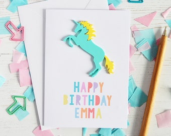 Personalised Acrylic Unicorn Birthday Card - Children's Birthday Card - Personalized Birthday Card - Unicorn-Lovers Card - Card for Girls
