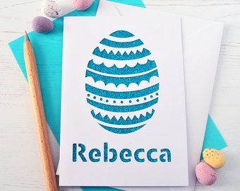 Personalised Easter Egg Glitter Cut Out Card - Easter Card - Kid's Easter Card - Child's Easter Card - Easter Gift