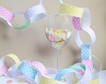 Pastel Polka Dot Paper Chain Kit - Party Decorations - Kid's Craft - Pastel Coloured Paper Chains - Wedding Decor