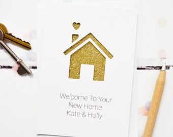 Personalised New Home or Welcome Home Glitter Cut Out Card