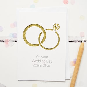 Personalised Wedding Rings Glitter Wedding & Anniversary Cut Out Card image 1