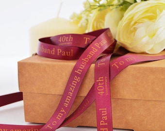 Christening Baptism Anniversary 15mm Rose Gold satin ribbon Personalised printed for Wedding Birthday
