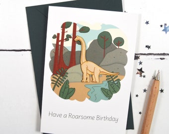 Have a Roarsome Birthday Dinosaur Wooden Illustrated Card