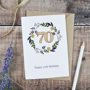 Florale illustrierte Holzkarte zum 70