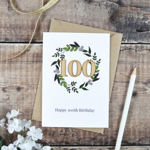 Floral 100. Geburtstag illustrierte Holzkarte