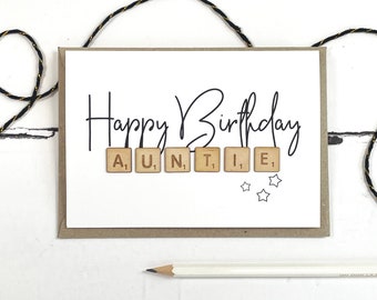 Happy Birthday Auntie Wooden Tiles Card