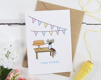 Happy Birthday Table Wooden Illustrated Card