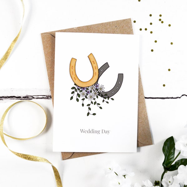 Wedding Horseshoe Wooden Illustrated Card