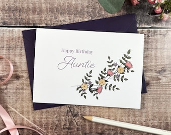 Happy Birthday Auntie Wooden Botanical Card