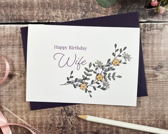 Carte botanique en bois joyeux anniversaire femme