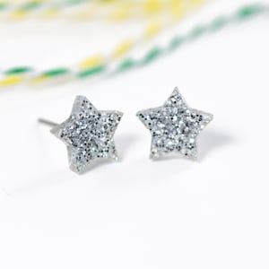Silver Glitter Star Acrylic Stud Earrings