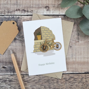 Happy Birthday Bicycle Wooden Illustrated Card