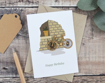 Happy Birthday Bicycle Wooden Illustrated Card