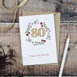 80. Geburtstag illustrierte Holzkarte