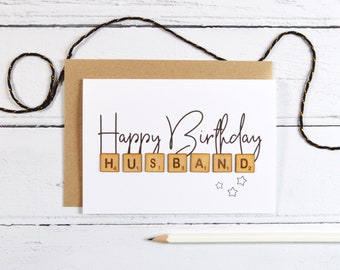 Happy Birthday Husband Wooden Tiles Card