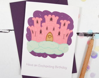 Have An Enchanting Birthday Castle Wooden Illustrated Card