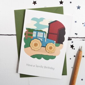 Carte en bois « Passez un super anniversaire avec un tracteur »