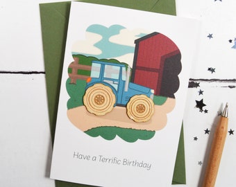 Have A Terrific Birthday Tractor Wooden Illustrated Card