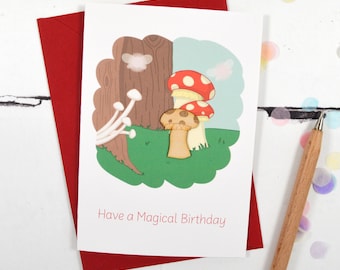 Have a Magical Birthday Toadstool Wooden Illustrated Card