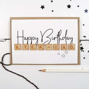 Carte Joyeux anniversaire beau-père en bois avec carreaux