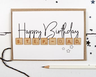 Happy Birthday Step-Dad Wooden Tiles Card