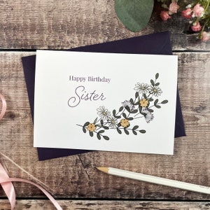 Alles Gute zum Geburtstag Schwester botanische Holzkarte