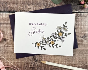 Happy Birthday Sister Wooden Botanical Card