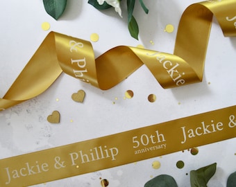 Anniversary 48mm Personalised Printed Ribbon - Satin Anniversary Ribbon - Wedding Anniversary Gift Wrap - Wedding Anniversary Keepsake